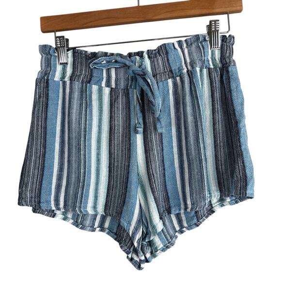 Vanilla Star Shorts Womens M Blue Striped Tie Waist Stretch Coastal Lightweight - Picture 1 of 3